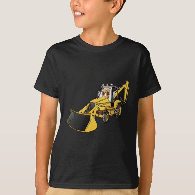 Yellow Backhoe Cartoon T-Shirt (Front)