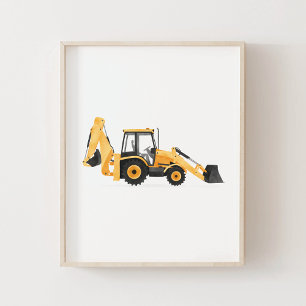Yellow Backhoe Loader Construction Vehicle Decor