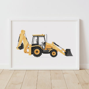 Yellow Backhoe Loader Construction Vehicle Decor