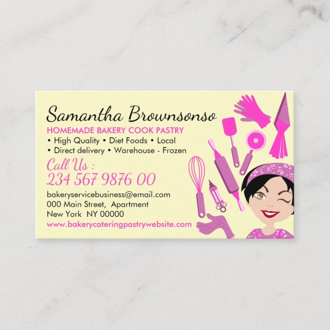 Yellow Bakery Cake Pastry Cook Delivery Business Card (Front)