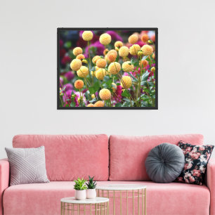 Yellow Ball Dahlias Floral Canvas Print