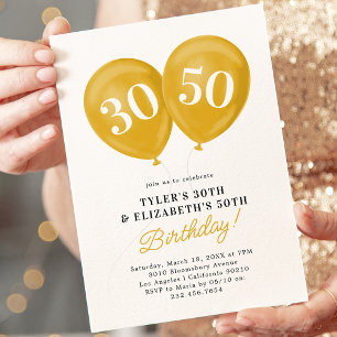 Yellow Balloon Adult Joint Birthday Invitation