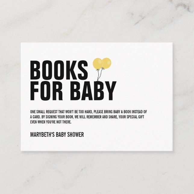 Yellow Balloon Baby Shower Bring A Book Request Enclosure Card (Front)