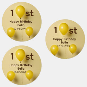Yellow balloons 1st birthday add name date text