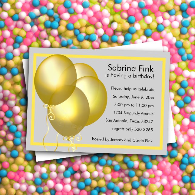 Yellow Balloons Birthday Party Invitation (Creator Uploaded)