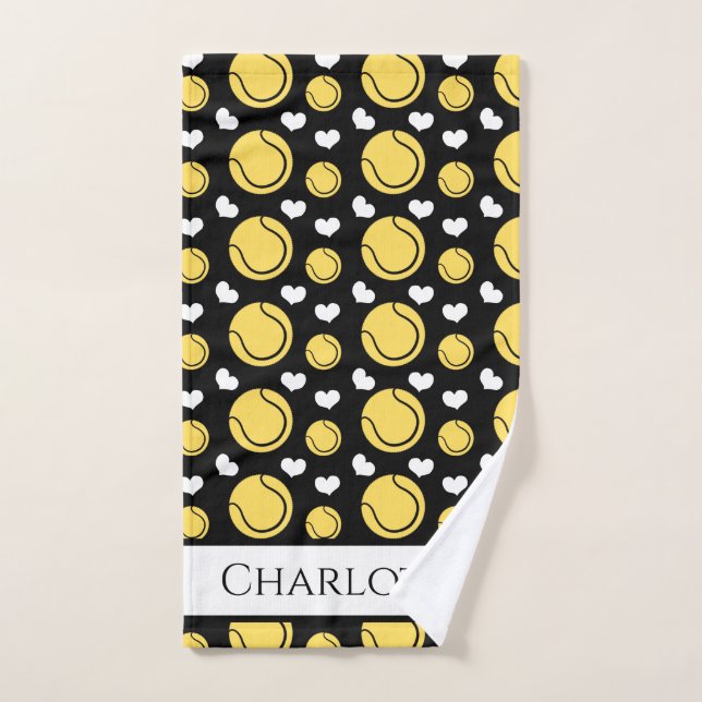 Yellow Balls and White Hearts Tennis Enthusiast Hand Towel (Hand Towel)