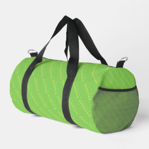 Yellow balls on green duffle bag