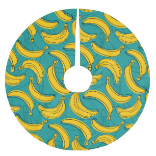 Yellow Banana: Black Outline Vintage Brushed Polyester Tree Skirt