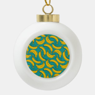 Yellow Banana: Black Outline Vintage Ceramic Ball Christmas Ornament