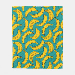 Yellow Banana: Black Outline Vintage Fleece Blanket