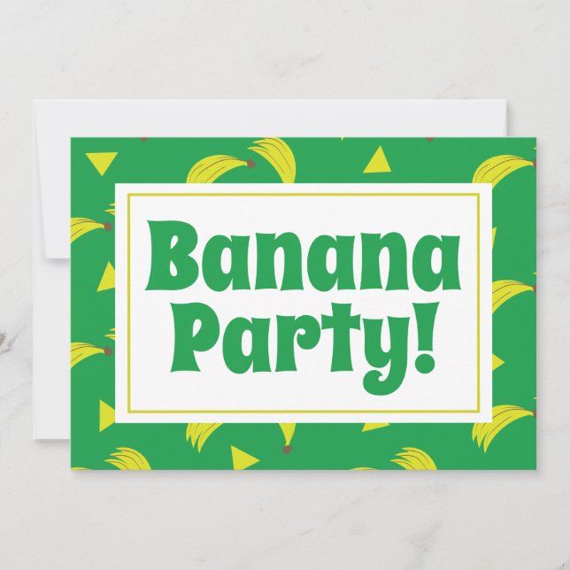 Yellow Banana Confetti Yellow Party Birthday Green Invitation (Front)