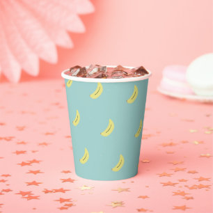 Yellow banana drawing blue pattern paper cups