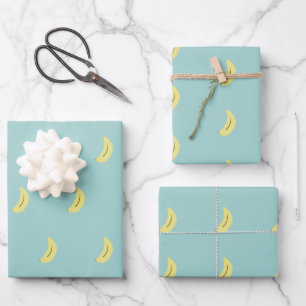 Yellow banana drawing blue pattern wrapping paper sheet
