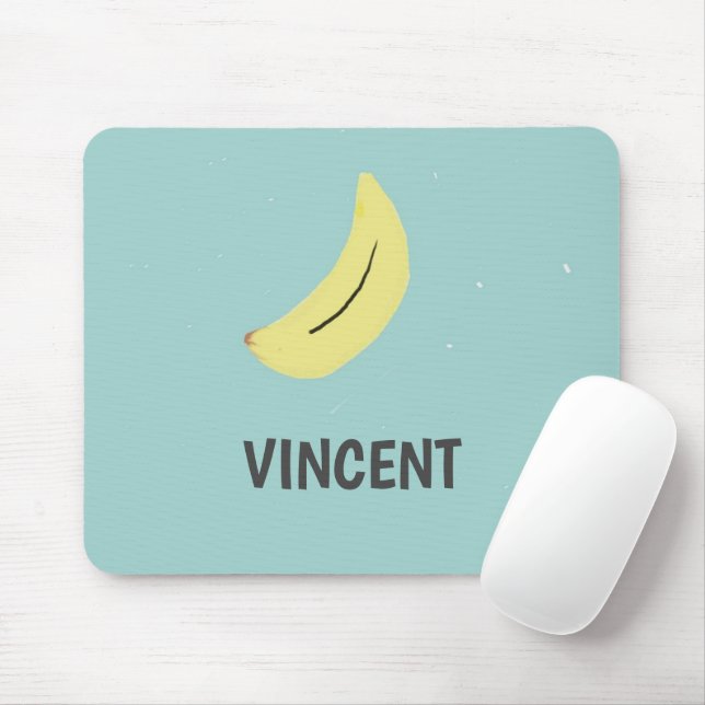 Yellow banana drawing blue personalised mouse pad (With Mouse)