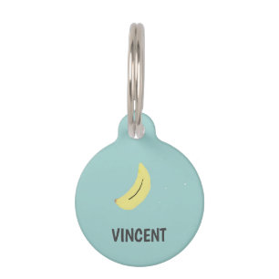 Yellow banana drawing blue personalised pet tag