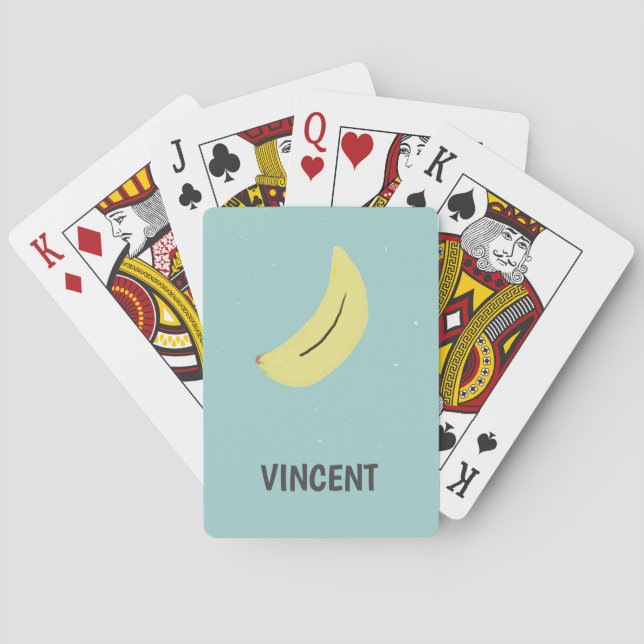 Yellow banana drawing blue personalised playing cards (Back)