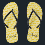 Yellow banana fruit pattern custom name flip flops<br><div class="desc">Yellow banana fruit pattern custom name flip flops for wedding bride or personal use. Custom strap colour for him and her / men and women. Custom background colour and personalised name initials. Modern design sandals. Cute party favour for beach theme wedding, tropical destination marriage, bridal shower, engagement, anniversary, birthday, bbq,...</div>