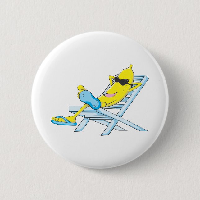 Yellow Banana Relax Sit on Beach Lounge Chair 6 Cm Round Badge (Front)