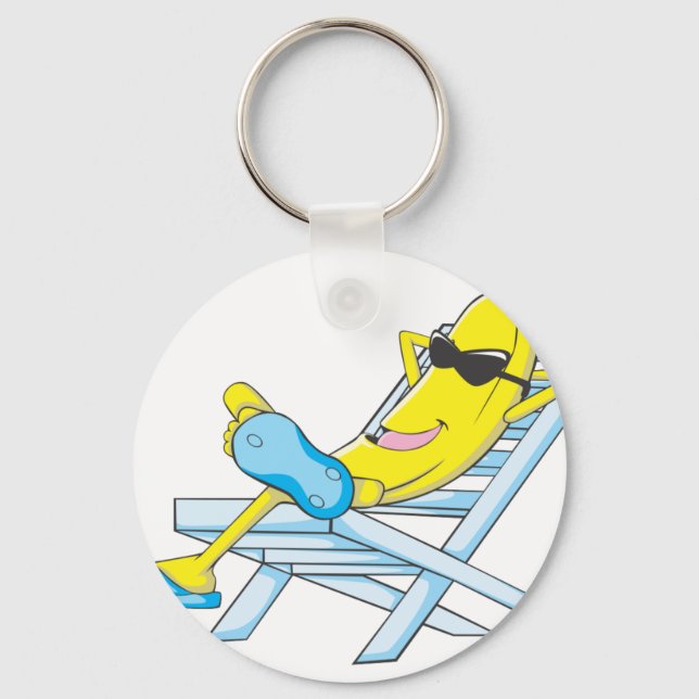 Yellow Banana Relax Sit on Beach Lounge Chair Key Ring (Front)