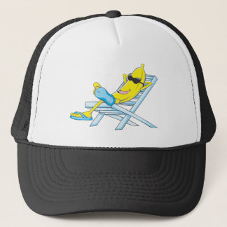 Yellow Banana Relax Sit on Beach Lounge Chair Trucker Hat