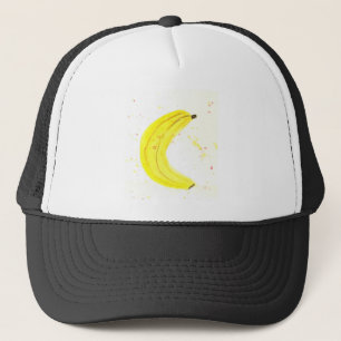 Yellow banana tropical fruit kitchen watercolor trucker hat