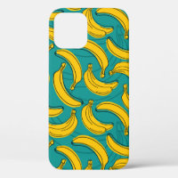 yellow banana with black outline seamless pattern