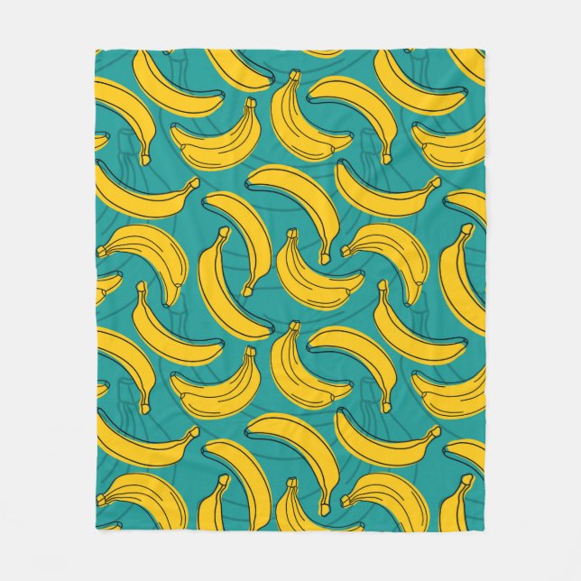 yellow banana with black outline seamless pattern  fleece blanket (Front)
