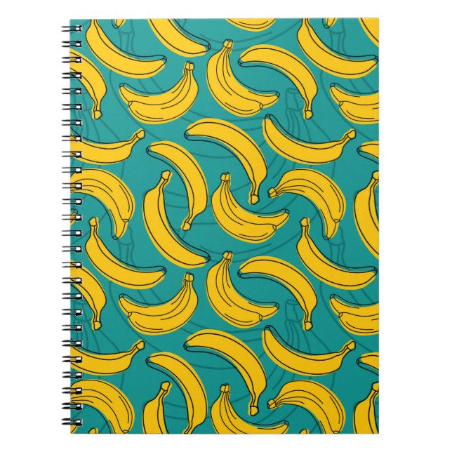 yellow banana with black outline seamless pattern  notebook (Front)