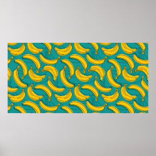 yellow banana with black outline seamless pattern  poster