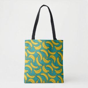 yellow banana with black outline seamless pattern tote bag