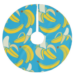 Yellow bananas, blue background pattern brushed polyester tree skirt