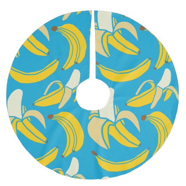 Yellow bananas, blue background pattern brushed polyester tree skirt (Front)