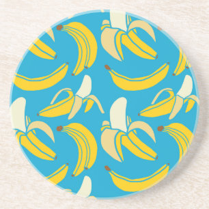 Yellow bananas, blue background pattern coaster