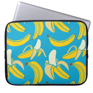 Yellow bananas, blue background pattern laptop sleeve