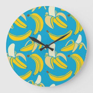 Yellow bananas, blue background pattern large clock