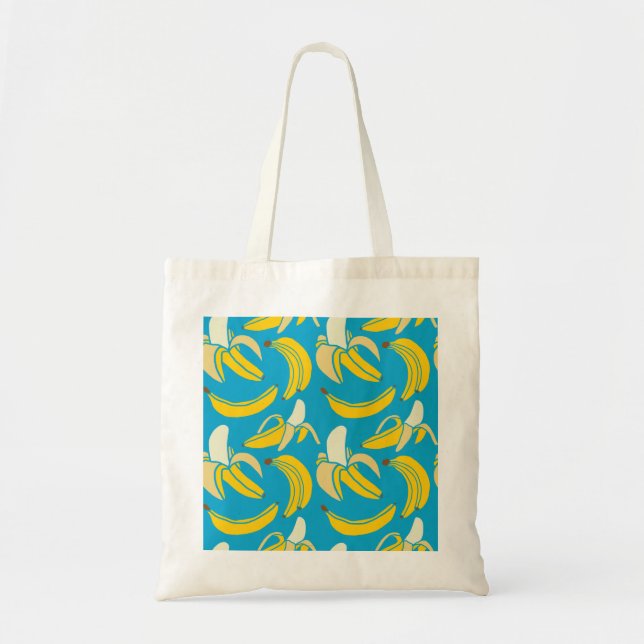 Yellow bananas, blue background pattern tote bag (Front)