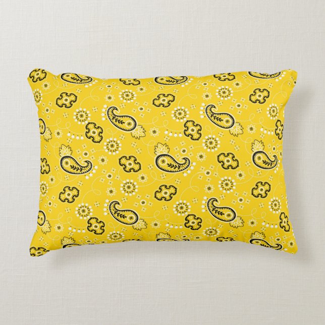 Yellow Bandanna Pattern Modern Retro Colourful Fun Decorative Cushion (Front)