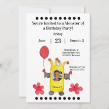 Yellow Bat Monster Kids Photo Birthday Invitation