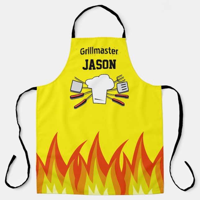 Yellow BBQ Grillmaster Apron Personalised (Front)