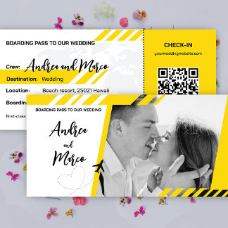 Yellow Beach Boarding Pass Wedding Invitation