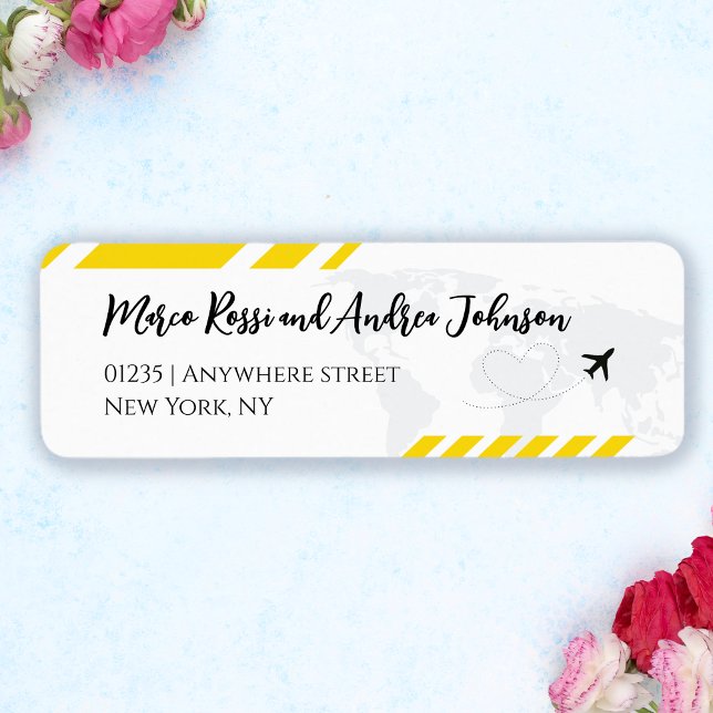 Yellow Beach Boarding Pass Wedding Return Address (Sunny Yellow Boarding Pass Wedding Return Address)