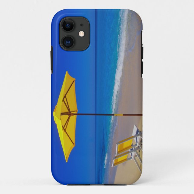 Yellow beach umbrella and chairs on pristine Case-Mate iPhone case (Back)