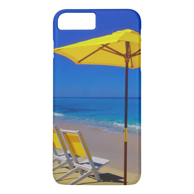 Yellow beach umbrella and chairs on pristine Case-Mate iPhone case (Back)