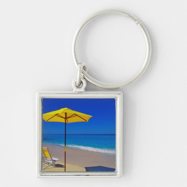 Yellow beach umbrella and chairs on pristine key ring (Front)