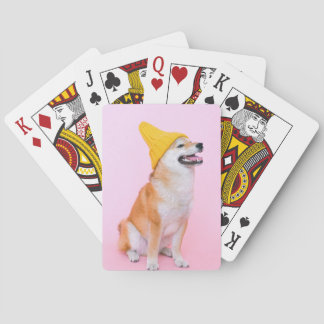 Yellow Beanie Shiba Inu Dog Playing Cards