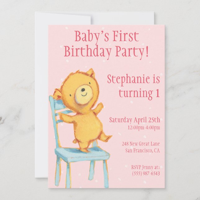 Yellow Bear Birthday Invitation (Front)