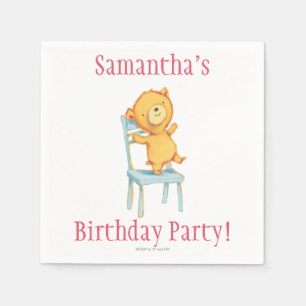 Yellow Bear Dances and Plays on Chair Napkin