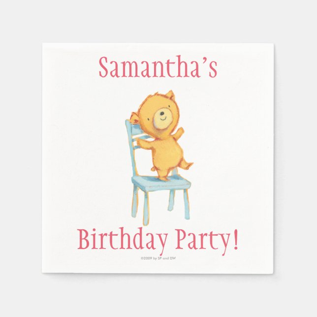 Yellow Bear Dances and Plays on Chair Napkin (Front)