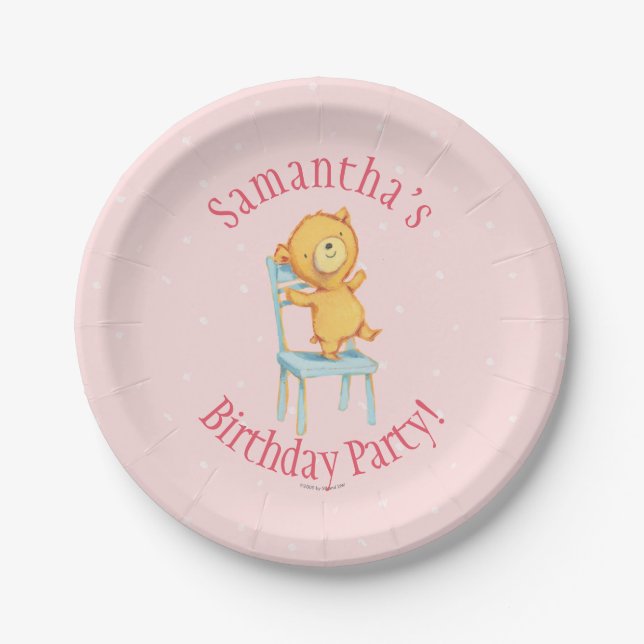 Yellow Bear Dances and Plays on Chair Paper Plate (Front)