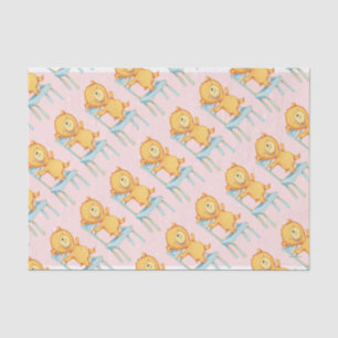 Yellow Bear Dances and Plays on Chair Tissue Paper